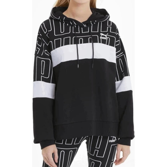 Puma Tops - Puma AOP Black White Sweatshirt Hoodie